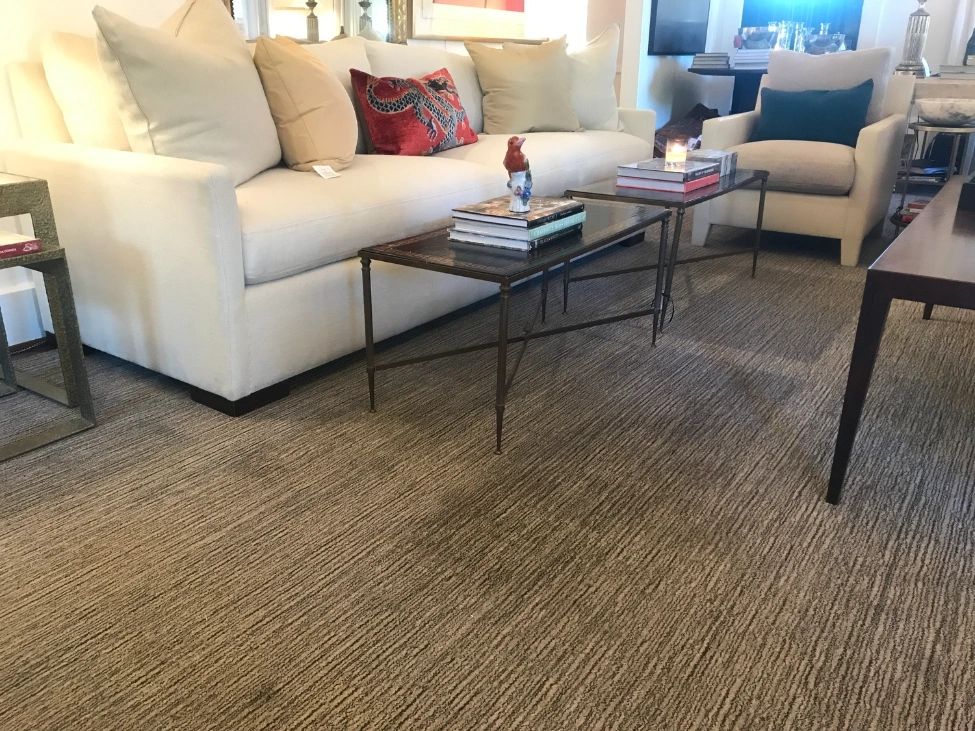Seagrass carpet in an Austin living room, design by ABODE: Fern Santini Design, carpet by Benson Carpet and Floors